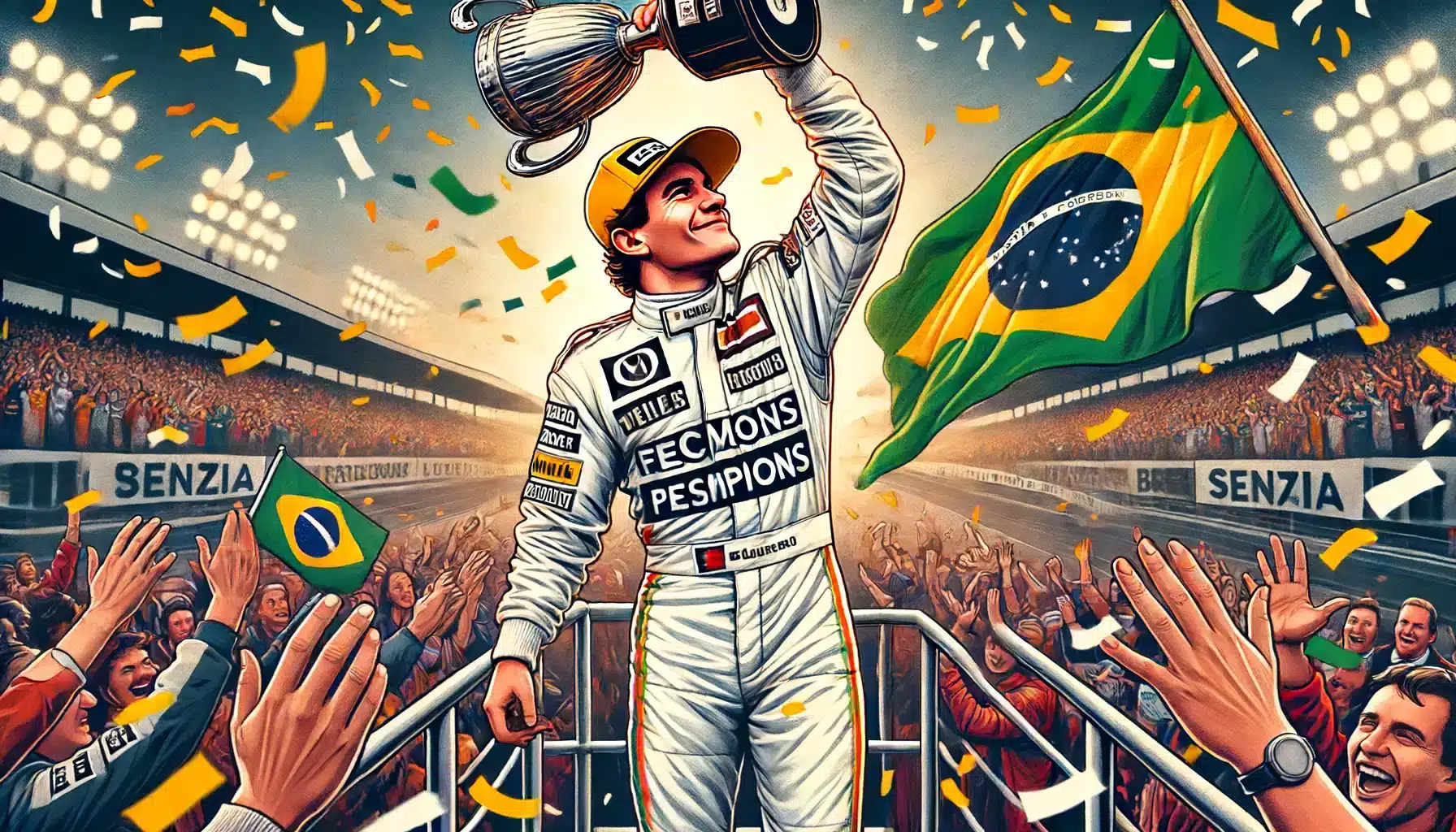 Ayrton Senna Tricampeão Mundial Levantando Troféu